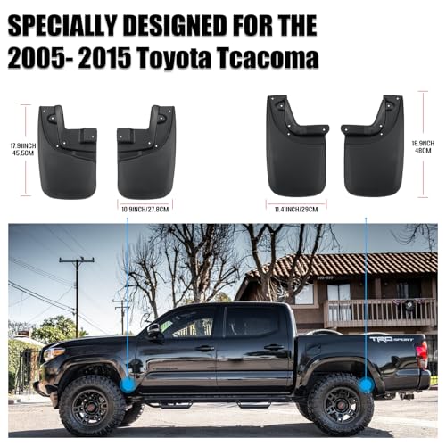 Image of Mud Flaps Compatible with Toyota Tacoma 2005-2015 Mud Guards Splash Guards Tire Protector Mudguard (with Fender Flares), Front and Rear (Driver & Passenger Sides)