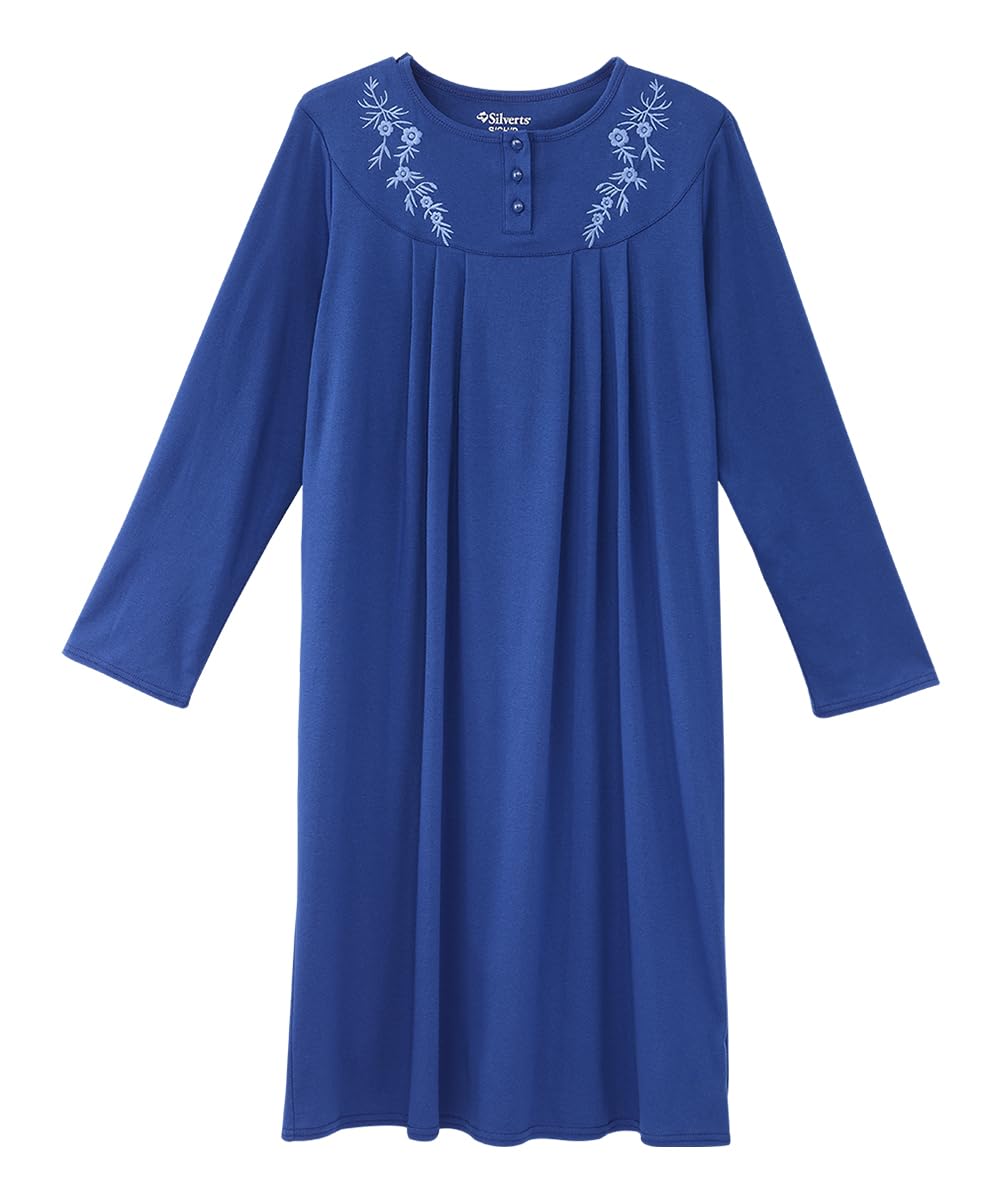 Silverts Open-Back Hospital Gowns for Women – Comfortable, Dignified, Easy Dressing for Seniors & Patients - Embroidered