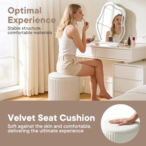 DUMOS Round Ottomans with Storage, Vanity Stool, Foot Stool, Set of 2 by DUMOS - Used condition - Image 3