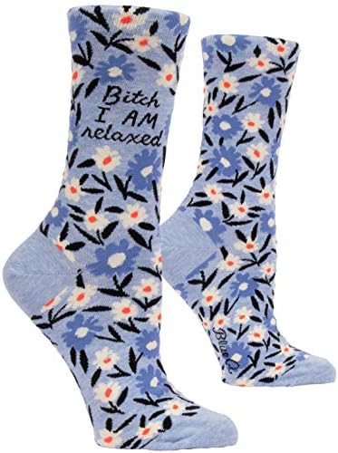 Blue Q Women's Novelty Crew Socks (fit women's shoe size 5-10) (Bitch I AM Relaxed)