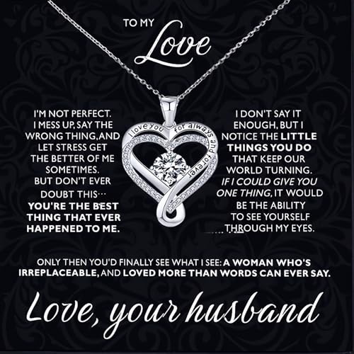 JGVG To My Wife 925 Silver Necklace From Husband Beautiful Jewelry Forever Love Necklace with Led Gfit Box For Romantic Memorial Day & Valentines Day Gifts