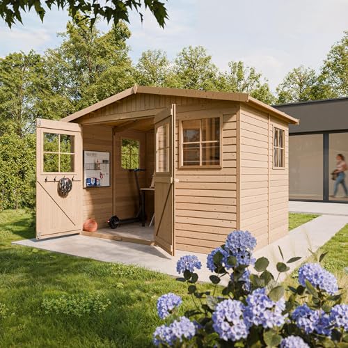 Timbela M334 Blockbohlen Gartenhaus aus Holz - Kiefer / Fichte Chalet- 318x220 cm