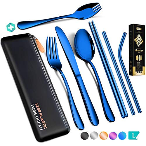 Reusable Utensils with Case - Travel Utensils - Portable Flatware Stainless Set
