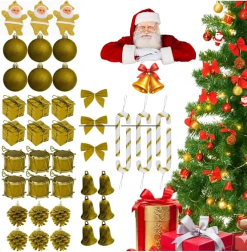 Kit 42 Enfeites de Natal para Árvore | Bolas, Sinos, Laços, Bengalas, Presentes e Mini Papais Noéis | Decoração Completa e Versátil para Árvores, Guirlandas e Ambientes Festivos