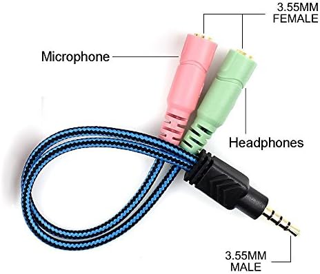 3.5mm Jack Cable Headset Adapter Kit Mutual Convertors for PC headset and Smartphone,Tablet Earphone, with Headphone/Microphone Function Simultaneously