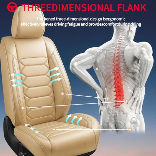 Image of Fit Yukon Car Seat Covers (Only Front 2 Seats) Compatible with GMC Yukon 2007-2024 2025 2026-Full Coverage Breathable Leather, Airbag Compatible, Waterproof & All-Weather, Beige