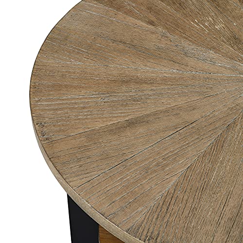 Moderion Round Large End Table With 2 Tire Storage Shelf, 25.2” Solid Wood Sofa Side Table With Black Metal Frame, End Table For Bedroom,Living Room,Small Space Rustic Natural Cjz1338 #TOP6