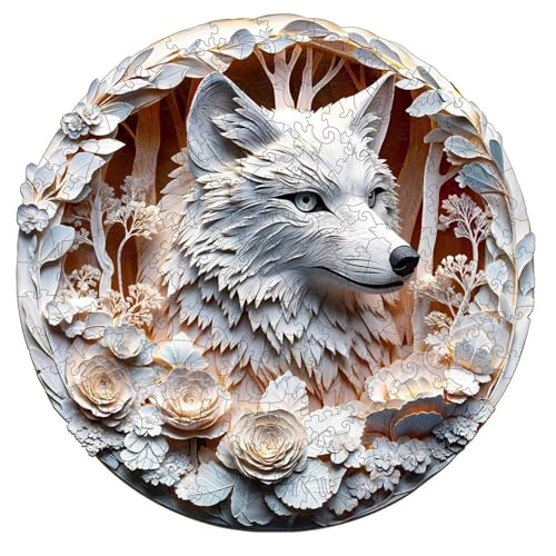 Jollitot Wooden Puzzles Adults, 3D Wolf Wooden Puzzles 200 Pieces, Unique Animal Shaped Wood Challenging Jigsaw Puzzles Gifts for Adults, 11.4x11.4in