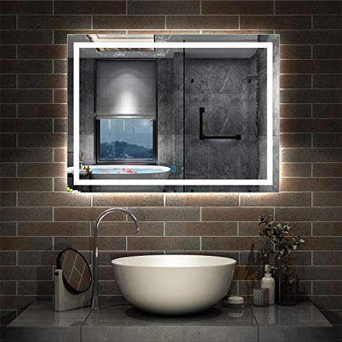 Miroir de Salle de Bain 80x60cm Anti-buée Miroir Mural avec éclairage LED modèle Carré
