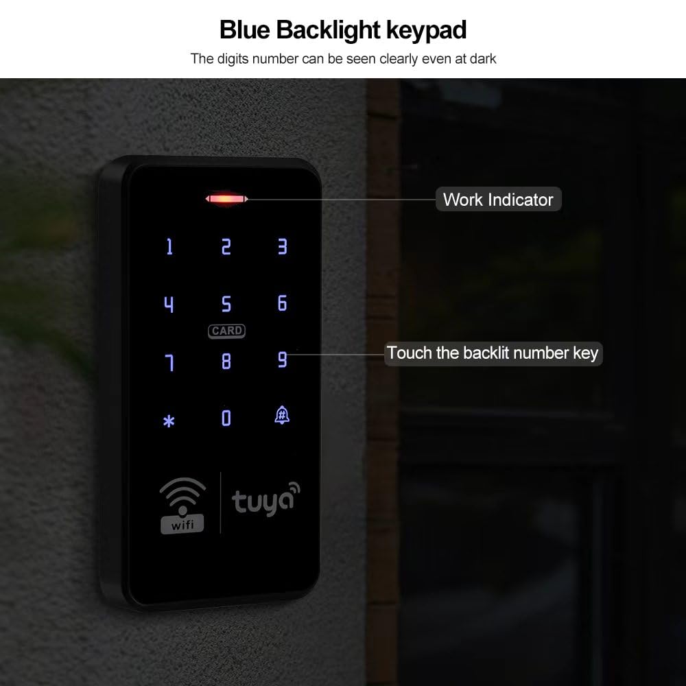 Sistema de control de acceso con teclado con pantalla táctil WiFi, teclado retroiluminado, IP68 impermeable, soporta tarjeta/contraseña/aplicación con función de graffiti, capacidad de 1000 usuarios