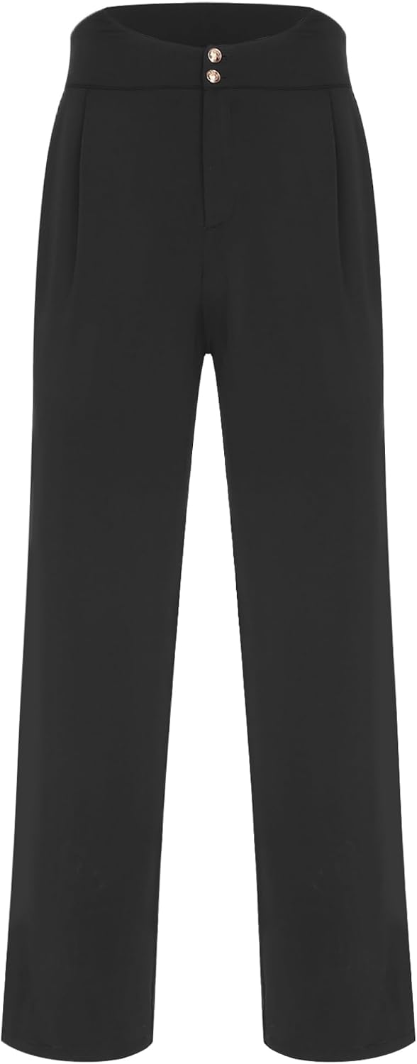 Men's Tango Samba Latin Ballroom Dance Outfits Mesh Long Sleeve Shirt with Straight Leg Pants