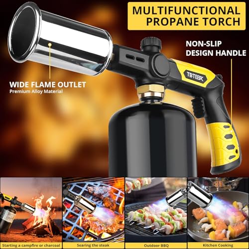 Image of Powerful Cooking Torch, TBTEEK Sous Vide Propane Torch, Kitchen Culinary Grilling Torch Lighter for Searing Meat, Charcoal Lighter, BBQ and Campfire Starter (Tank Not Included)