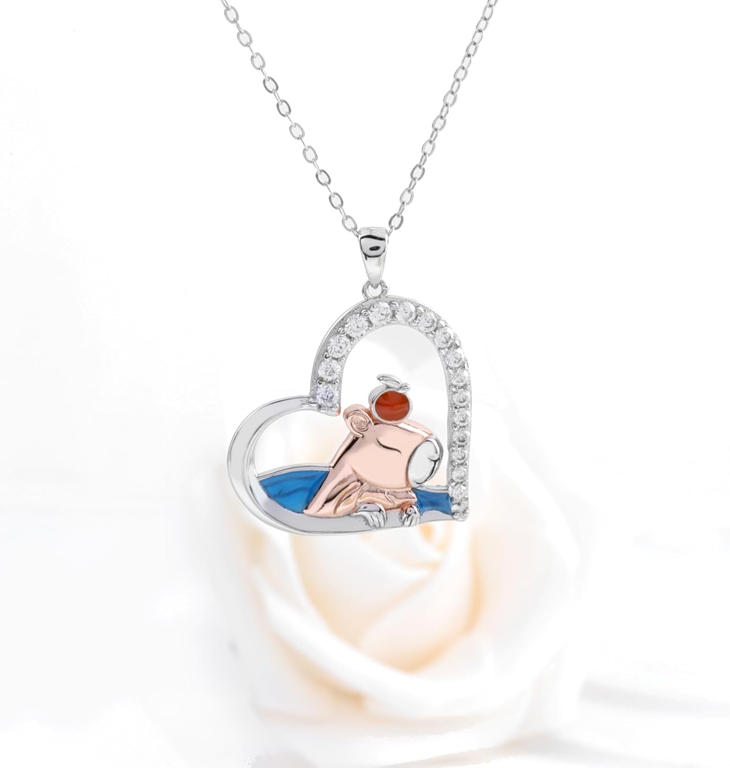 Cute Capybara Necklace for Women - 925 Sterling Silver Heart Capybara Animal Pendant Necklace for Capybara Lovers Jewelry Gift for Daughter Granddaughter - Image 3