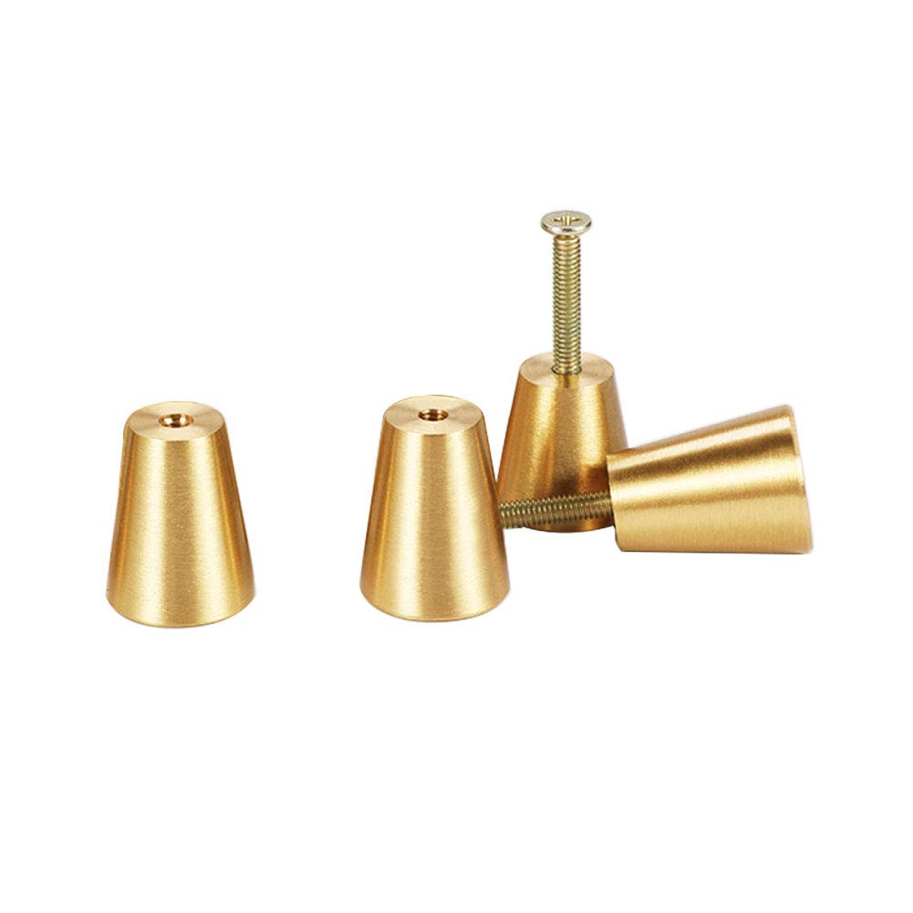 Ihomestyle 4 Brass Gold Circular Truncated Cone Shape Heavy Duty Solid Brass Gold Decorative Cabinet Knobs Pure Copper Kitchen Hardware Cupboard Drawer Handle Dresser Pull Set Of (4 Brass Gold)