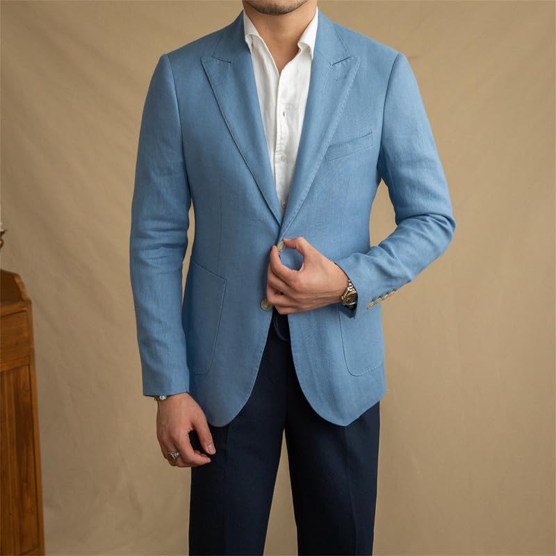 Men's Casual Slim Fit Linen Blazer Regular fit Jacket Lightweight 2 Button Blazer Sport Coat3