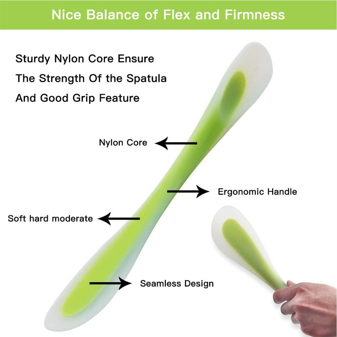 Silicone Spatulas Scraper Spoon 2-in-1Heat Resistant Kitchen Gadget for Cooking Baking Spreading Mixing Supplie Cake Tool Ideal Gift Good Grip Home Utensil for Dad Mom Kitchen Gadget Accessory (Green) image 2