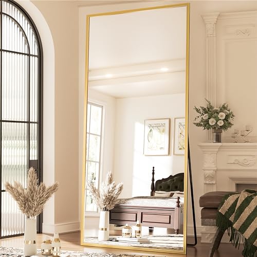 Antok 71\"x28\" Full Length Mirror, Floor Mirror, Full Length Mirror with Stand, Full Body Floor Mirror Bedroom Wall Mirror, Large Mirror, Leaning, Standing or Hanging Horizontally/Vertically, Gold - Thumbnail 6