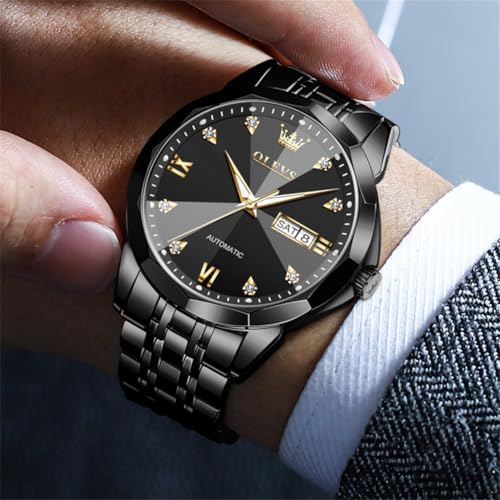 Image of OLEVS Watch for Men Automatic Classic Mechanical Watch Diamond Mirror Stainless Steel Dress Casual Waterproof Day /Date Calendar