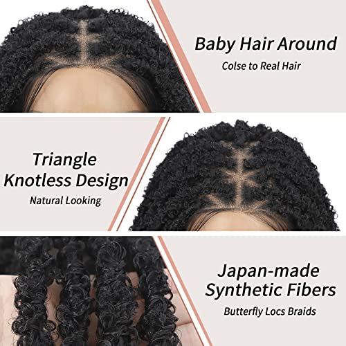 Lexqui 20" Triangle Knotless Butterfly Locs Braided Wigs For Black Women Shoulder Length Locs Braids Wigs With Baby Hair Full Double Lace Twist Locs Hair Wigs Synthetic Short Lace Front Briaded Wigs #TOP1