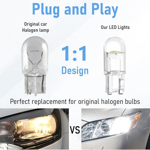 Image of ecocstm 30 PCS Car 194 LED Bulbs, 168 2825 W5W T10 Wedge COB LED Replacement Bulb, Error Free Interior Bulb for Dashboard Light, Dome Lights (Ice Blue)