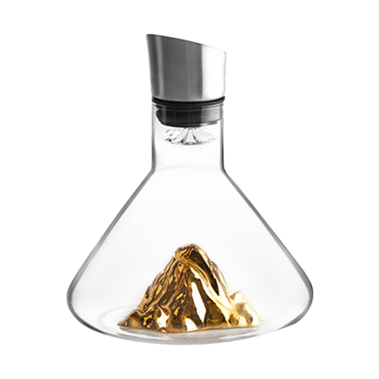 POPETPOP Decanter Design Elegante in Cristallo per Vino Oro da 1500ml e Funzionalità di Decantazione Rapida per Arredamento e Degustazione