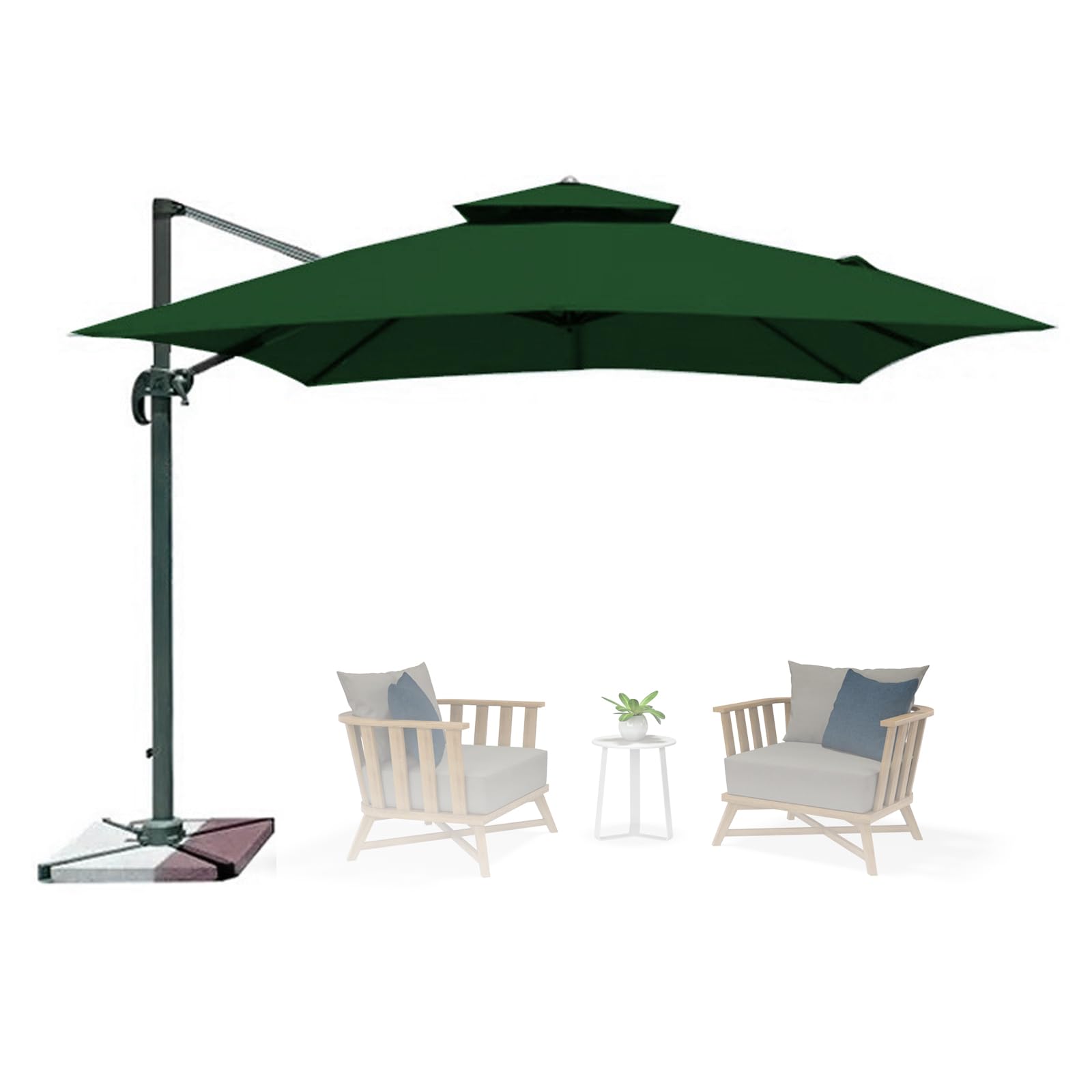 XRLQZH Square Cantilever Garden Parasol,3 x 3m 8-Rib Outdoor Sun Shade Canopy Patio Cantilever Umbrella for Garden Deck Pool,green/gray (Green,2.5×2.5M)