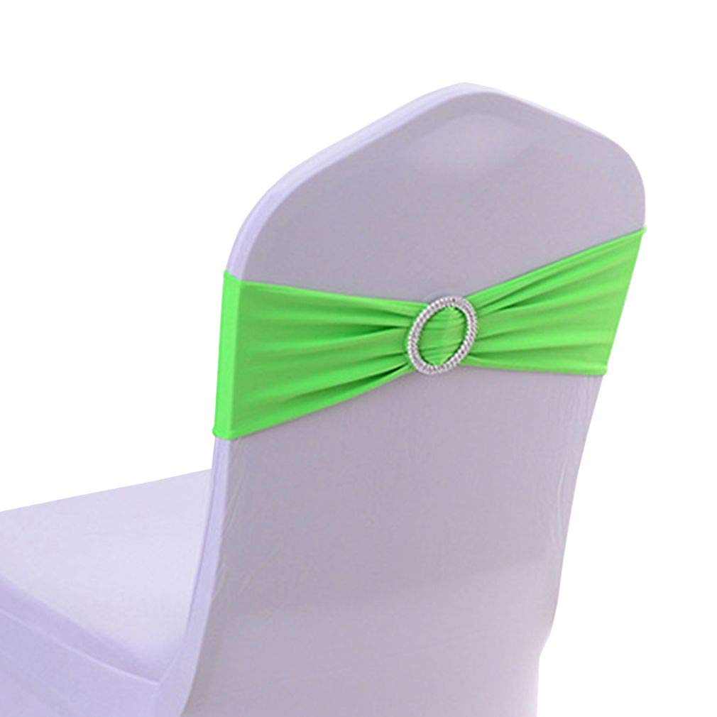 JK Home Stretch Spandex Chair Covers Sashes Bands With Buckle Slider, Elastic Soft Bows For Wedding Home Hotel Party Banquet Birthday Event Reception Green 10pcs