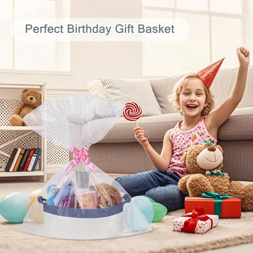 Image of COMSE Small Gift Basket Empty with Bag & Ribbons, Folkstone Gray & White