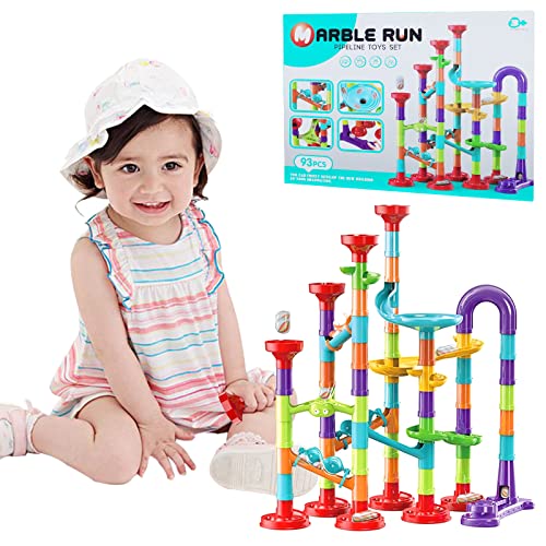 image for OUOOBEA 93Pcs Marble Run Set Building Blocks,Marble Race Coaster Const