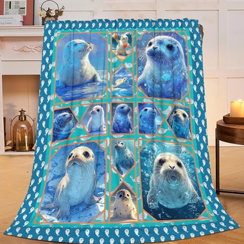 Seal Throw Blanket Ocean Seal Stuff Gifts for Kids Girls Boys Adults Women Men Soft Cozy Warm Plush Fluffy Fuzzy Fleece Blanket Decor 40''X50''