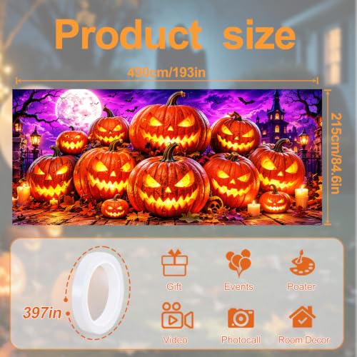 Image of Halloween Garage Door Decorations 7 x 16 ft, Jack O Lantern Cover