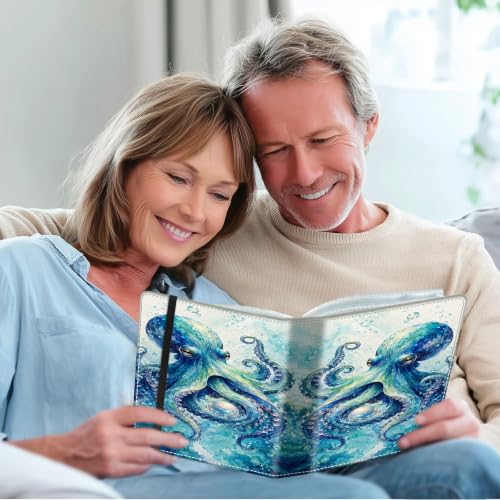 Image of Photo Album 4x6 120 Photos with Strong Elastic Band, Ocean Octopus | Large Capacity Premium Leather Picture Album, Portable Wallet Albums Photo Book for Family Anniversaries Wedding Baby