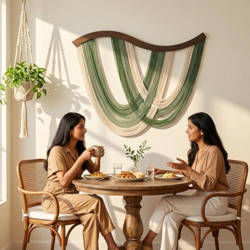 Image of HASTHIP Macrame Wall Hanging Green Dip Dyed Cotton Rope Tapestry Boho Wall Art Decor for Bedroom Living Room Nursery