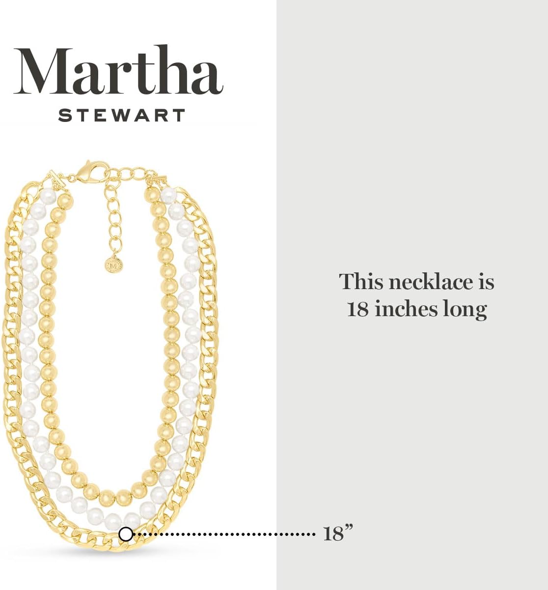 Martha Stewart Three Strand Pearl, Gold Ball and Chain Necklace In Gold, 18 Inches For Women - Image 3