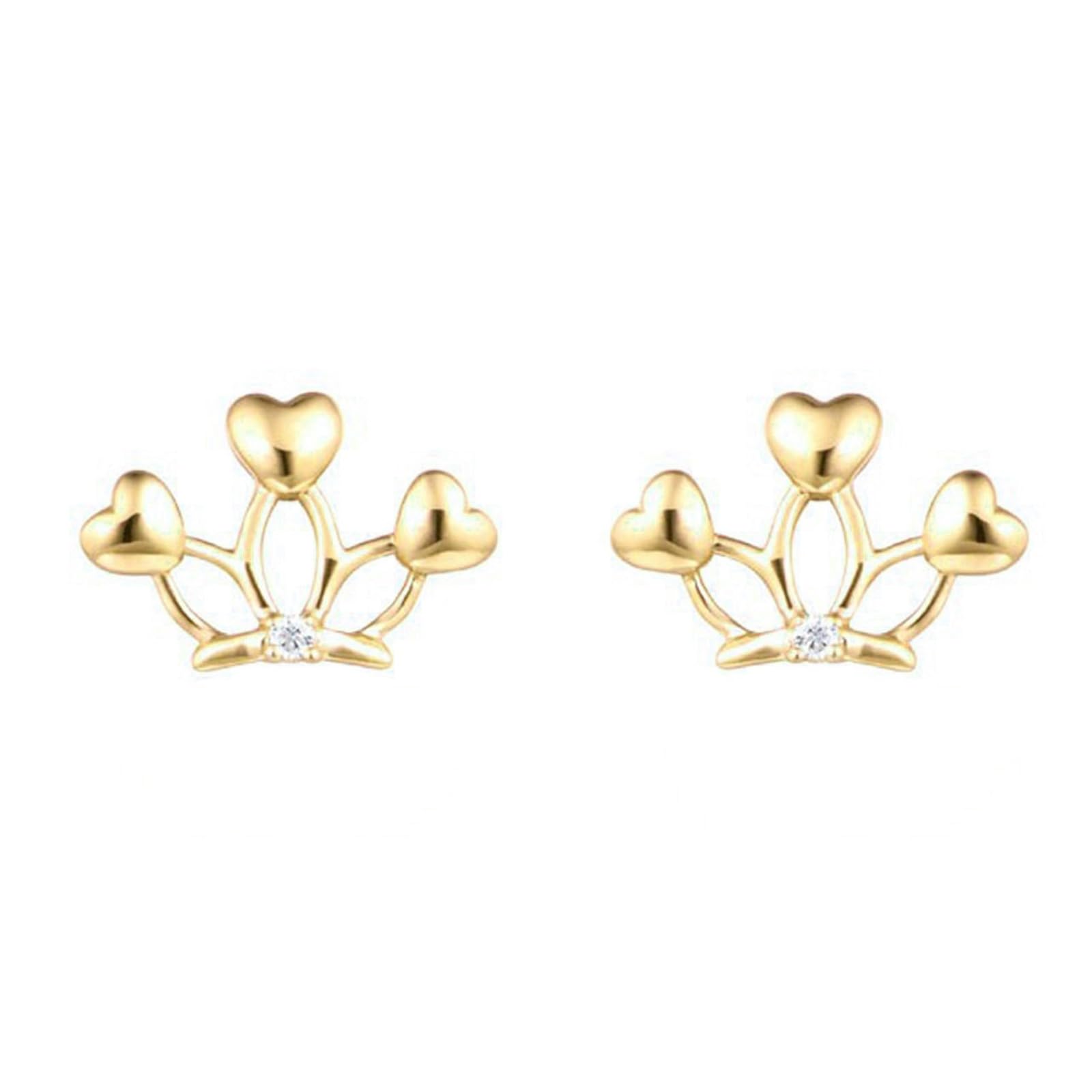 Ohrpiercing-Ohrringe für Damen, 9 Karat/18 Karat Gold, Herzkrone mit rundem Diamant/Moissanit-Ohrstecker