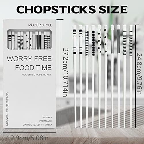 Wkbrae Chopsticks Reusable 5 Pairs High-Grade Bone Ceramic Chopsticks Dishwasher Safe 9.6 Inch Gift Set Easy To Use And Clean (5 Pair) #TOP1