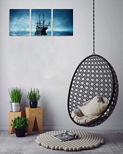Tutubeer 3 Panel Pirate Decor Pirate Ship Decor Ship Art With A Starry Night Sky Ship Pictures Paintings On Canvas Sailboat Decor Stretched And Framed Wall Art For Living Room Bedroom Home Decorations #TOP3