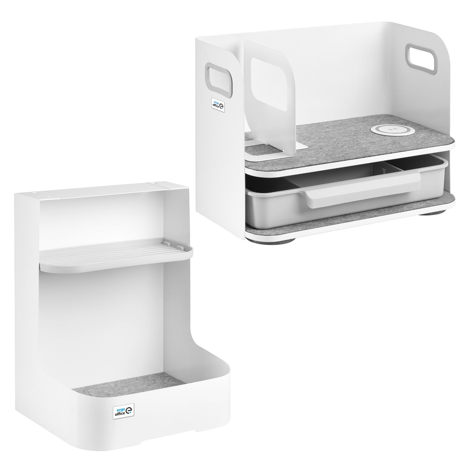 Organizer da scrivania con cassetto e caricatore wireless Qi + organizer da tavolo salvaspazio per accessori | Ideale per ufficio e casa