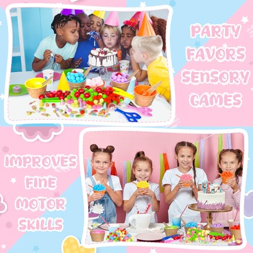 Image of 252 Pcs Summer Ice Cream Sensory Bin Filler Ice Cream Fine Motor Counting and Color Sorting Set Colorful Felt Pom Pom for Summer Sorting Counting Training Preschool Education Classroom Activities