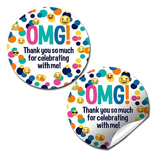 Emoji Birthday Party Sticker Labels, 40 2" Party Circle Stickers by AmandaCreation, Great for Party Favors, Envelope Seals & Goodie Bags