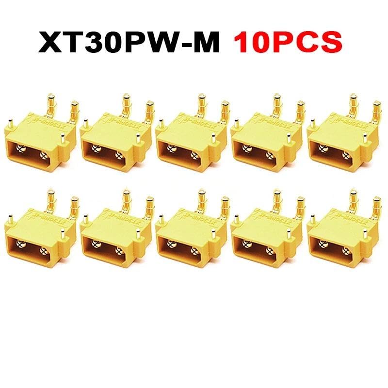 10PCS/5Pairs Amass XT30PW Male Female Connector PCB Board 2mm Banana Golden Head Right Angle Horizontal Connector for RC Model (10PCS XT30PW-M)