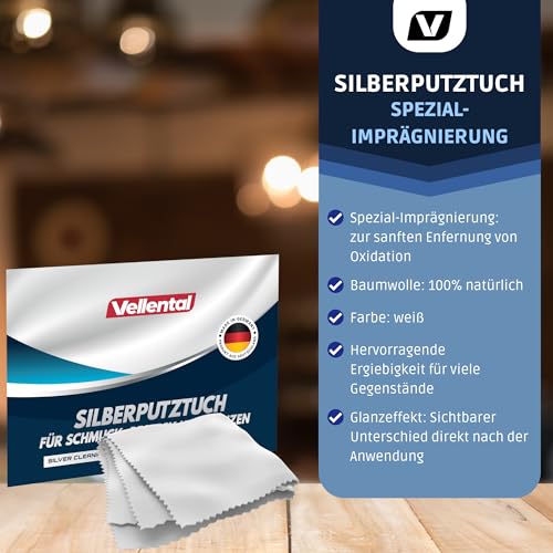 Silberputztuch für Schmuck, Besteck & Münzen - Silber Poliertuch zur Pflege und Reinigung von Echtsilber, Silberschmuck made in Germany