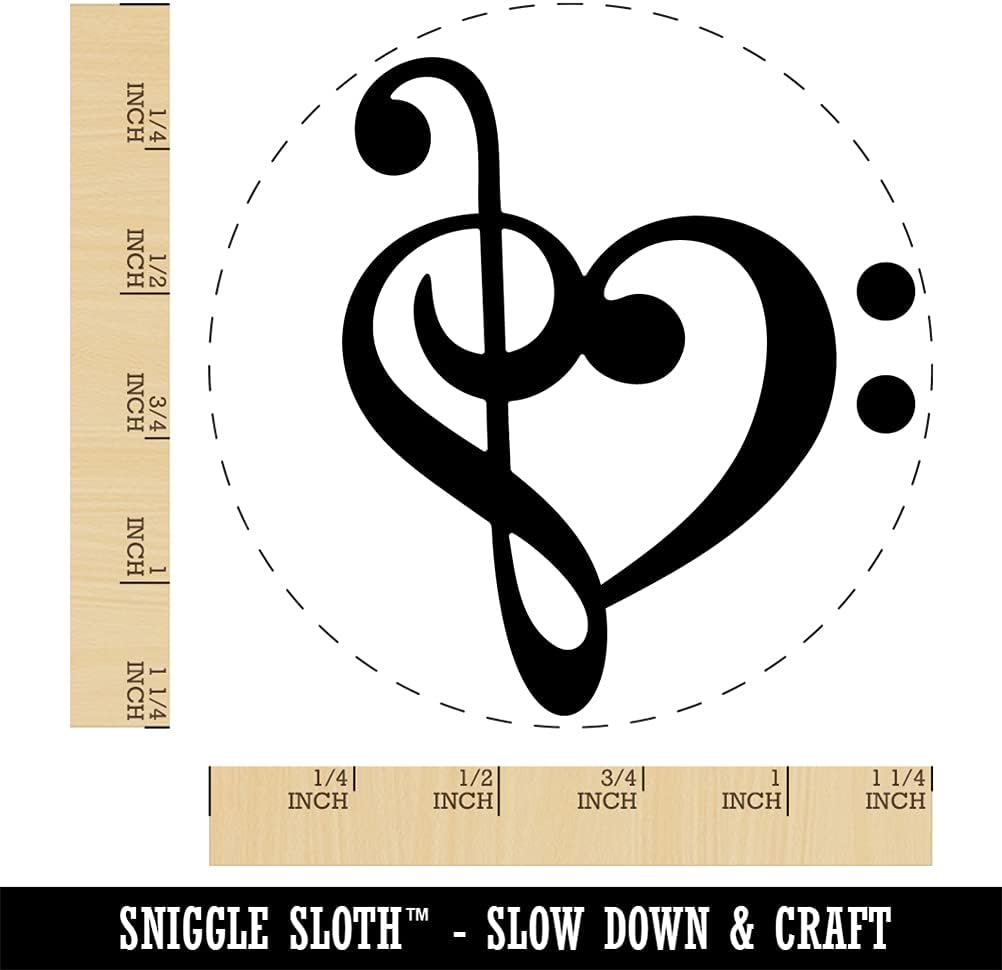 Treble Bass Clef Heart Music Love Self-Inking Rubber Stamp Ink Stamper for Stamping Crafting Planners - 1-1/2 Inch Large - Blue Ink