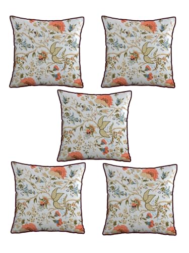 Image of Pure Cotton Quilted Cushion Cover 16x16 Inch | Anokhi Print Decorative Throw Pillow Cover | Soft Cotton Sofa Cushion Cover with Hidden Zipper | Living Room Bedroom Home Decor