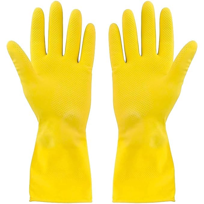 Rahul Professionals Reusable Washable Waterproof Cleaning Gloves, Heavy Duty Hand gloves for Dishwashing, gardening, kitchen cleaning- Rubber Cleaning Gloves for Men Women- Pack of 1 Pair (Yellow) (B0CL7464F9) Amazon Price History, Amazon Price Tracker