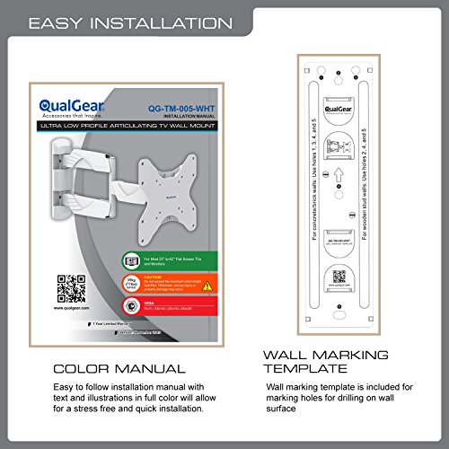 QualGear Qg-TM-005-WHT 23-Inch to 42-Inch Premium Quality Contemporary Style Ultra Low Profile Full Motion Wall Mount Led TVs, White [UL Listed] - Thumbnail 6
