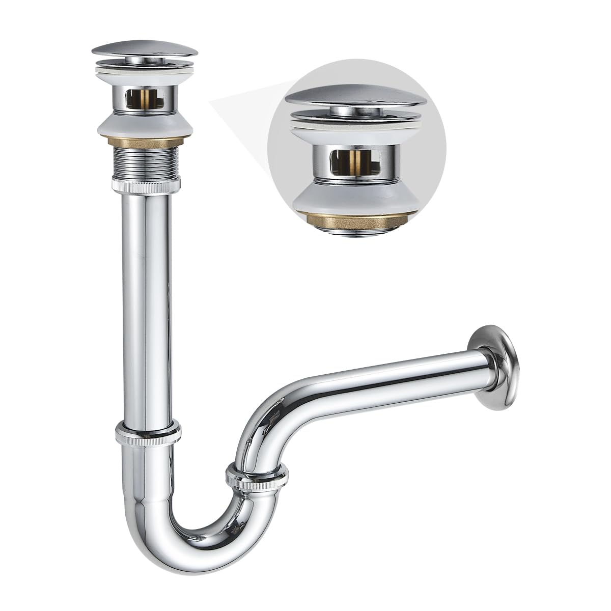 Bathroom Sink Bottle P Trap, U-Shape 1-1/4 inch Slip Inlet Drain Complete Kit, Lavatory Sink Stopper Set with Overflow, Chrome