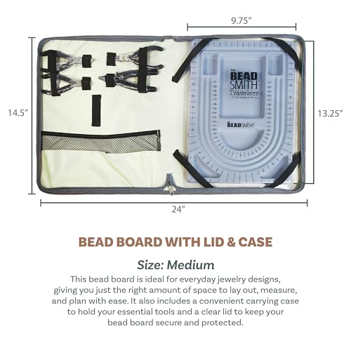 Image of The Beadsmith Bead Folio Kit - Basic Elements | 28 inch U Channel Bead Board with Lid, Zippered Storage Case & 4-Piece Plier Set, Keep Your Designs, Beads & Tools Secure