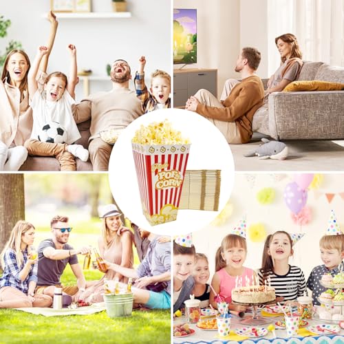 Image of SNAIL GARDEN 30Pcs 46oz Large Popcorn Boxes for Movie Night with Gold Border, Hollywood Birthday Party - Disposable Red /White Stripes Snack Containers, Durable Food Boxes