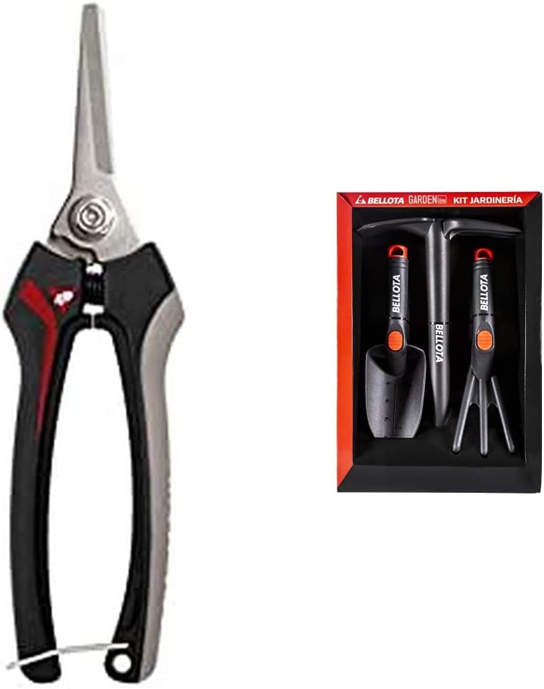 Bellota 3621 INOX-CE MB – Tijera recolectora + 2994 – Kit de jardinería y huerto que incluye: rastrillo, transplantador y azuela, herramienta pequeña de jardin
